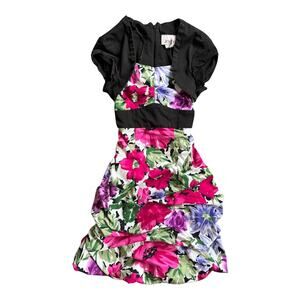 2010's Jody Floral Print Cotton Modest Knee Length Dress Size Juniors 5/6 Church